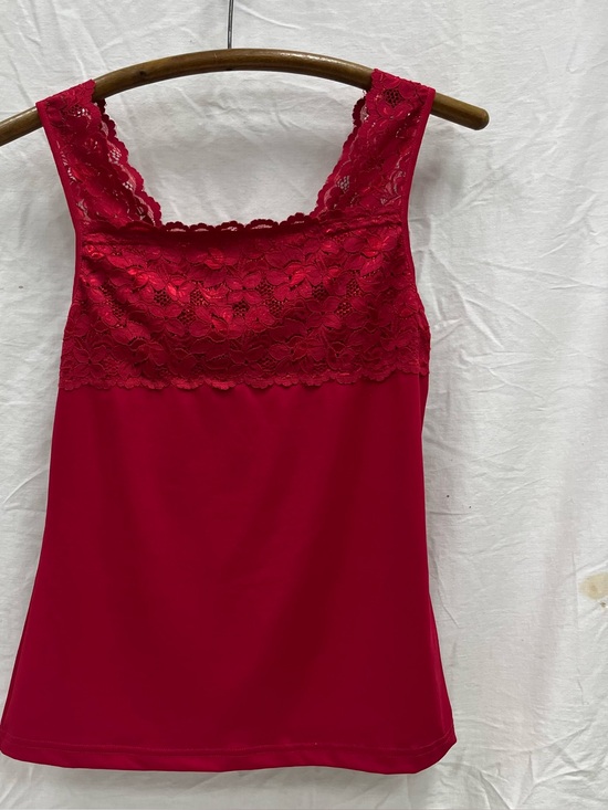 Cinema Etoile Tops - Vintage Cinema Etoile Red Lace-Trim Tank Top  Y2K Festive